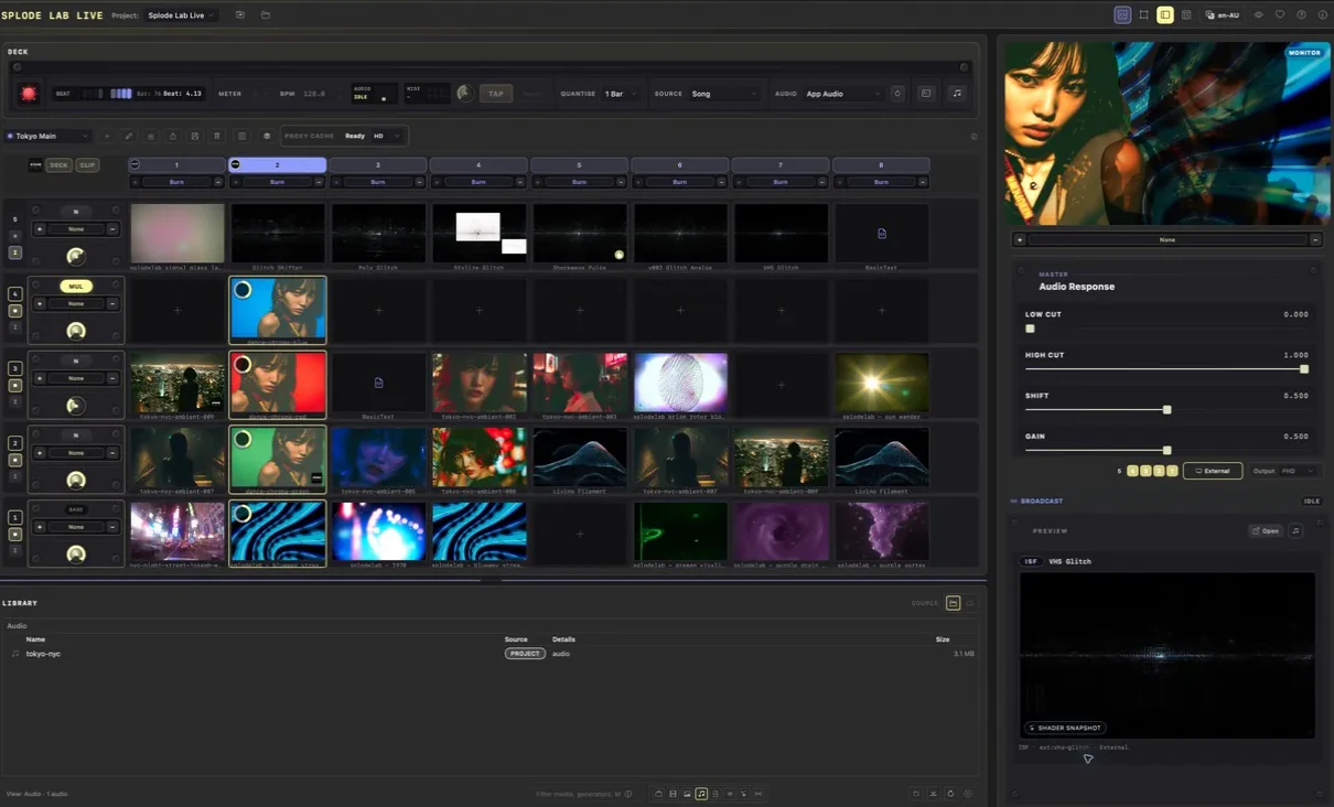 Splode Lab Live with the project controls and Library visible.
