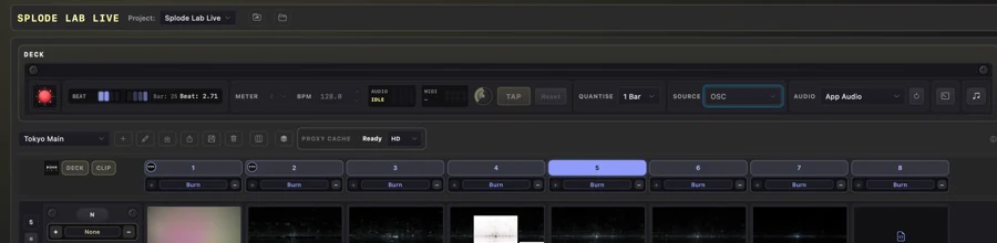 The Splode Lab Live deck control strip used with OSC control.